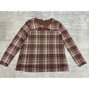 Cato Top Womens Large Multicolor Plaid‎ Long Sheer Sleeve Nylon Blend Lined